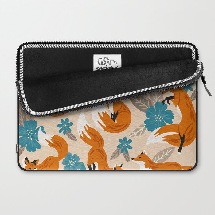 Foxes & Blooms - Tan & Blue Laptop Sleeve Gallery Image 2