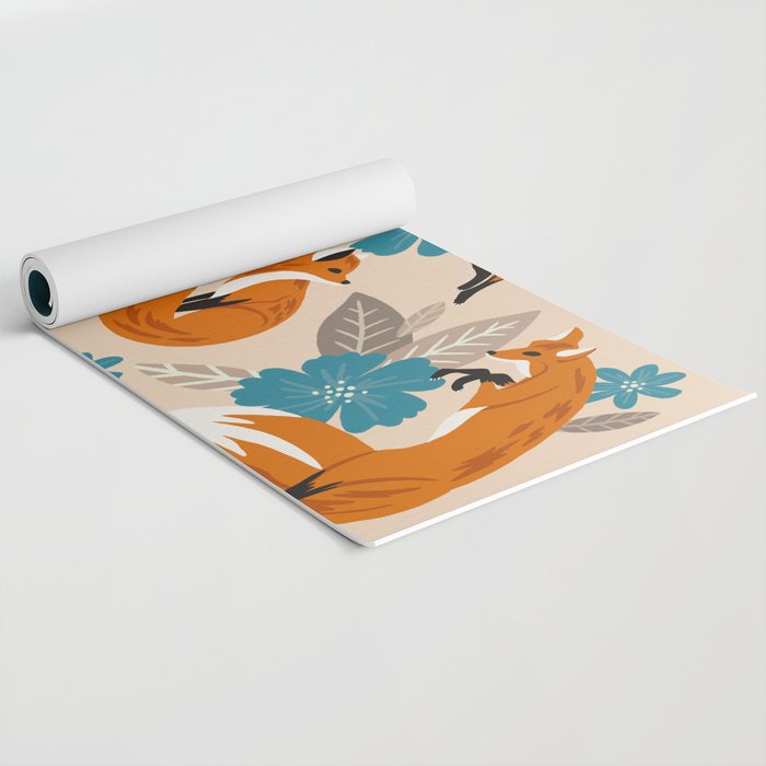 Foxes & Blooms - Tan & Blue Yoga Mat Gallery Image 2