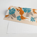 Foxes & Blooms - Tan & Blue Wrapping Paper Gallery Image 2