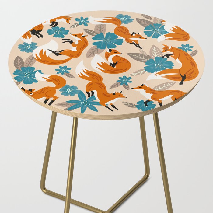 Foxes & Blooms - Tan & Blue Side Table Gallery Image 2