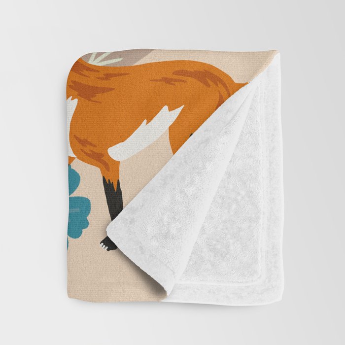 Foxes & Blooms - Tan & Blue Throw Blanket Gallery Image 3