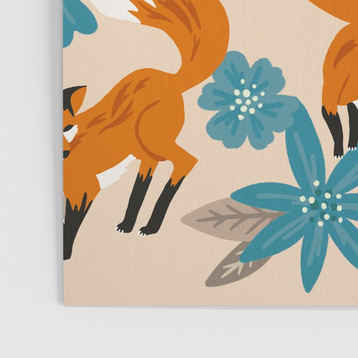 Foxes & Blooms - Tan & Blue Poster Gallery Image 3