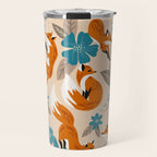 Foxes & Blooms - Tan & Blue Travel Mug Gallery Image 1