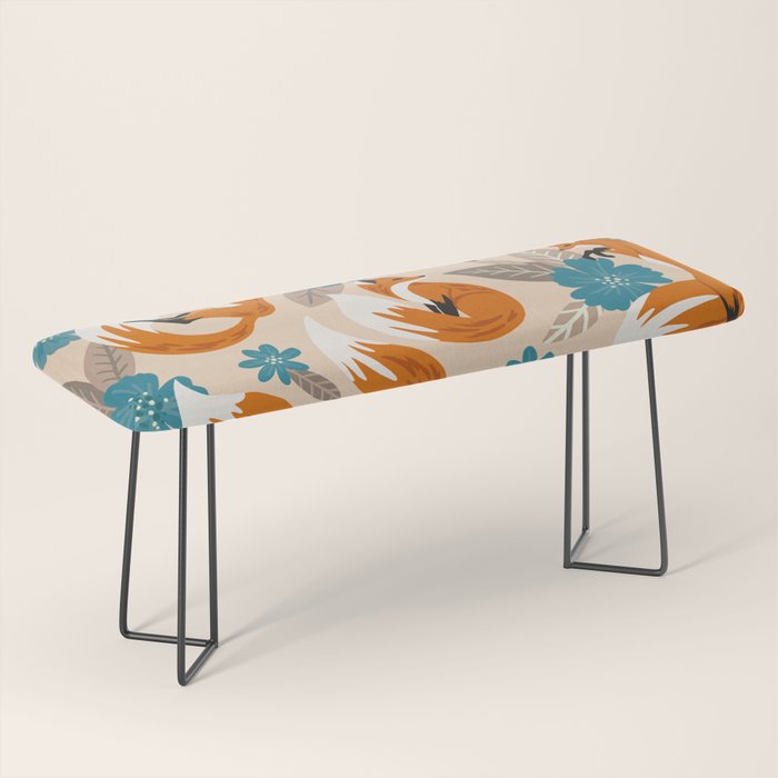 Foxes & Blooms - Tan & Blue Bench Gallery Image 1