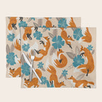 Foxes & Blooms - Tan & Blue Placemat Gallery Image 1