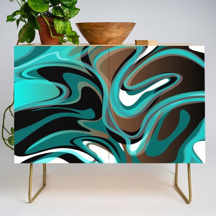 Liquify - Brown, Turquoise, Teal, Black, White Credenza Gallery Image 1