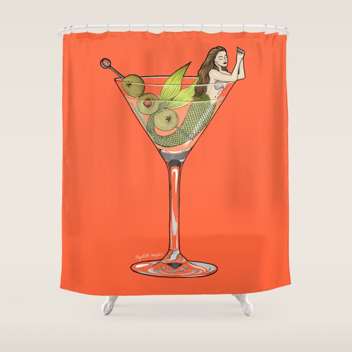 Martini Mermaid Cocktail Shower Curtain Gallery Image 1