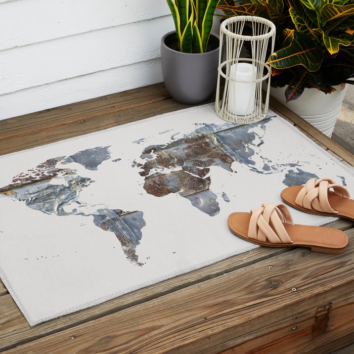 World Map(metal) Outdoor Rug Gallery Image 2
