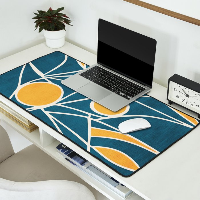 Abstract Lemon Yellow Teal Modern Artwork Desk Mat Gallery Image 2