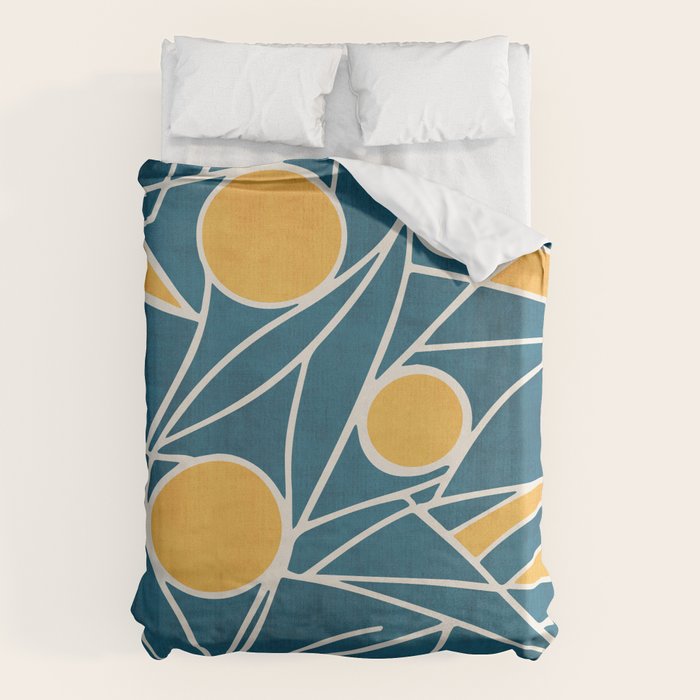 Abstract Lemon Yellow Teal Modern Artwork Duvet Cover Gallery Image 1