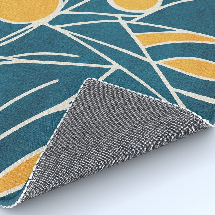 Abstract Lemon Yellow Teal Modern Artwork Rug Gallery Image 4