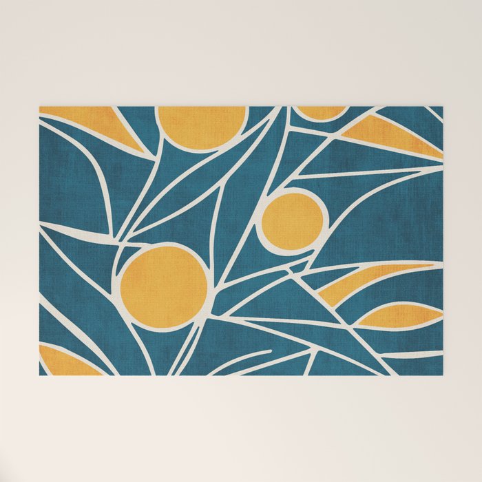 Abstract Lemon Yellow Teal Modern Artwork Welcome Mat Gallery Image 1