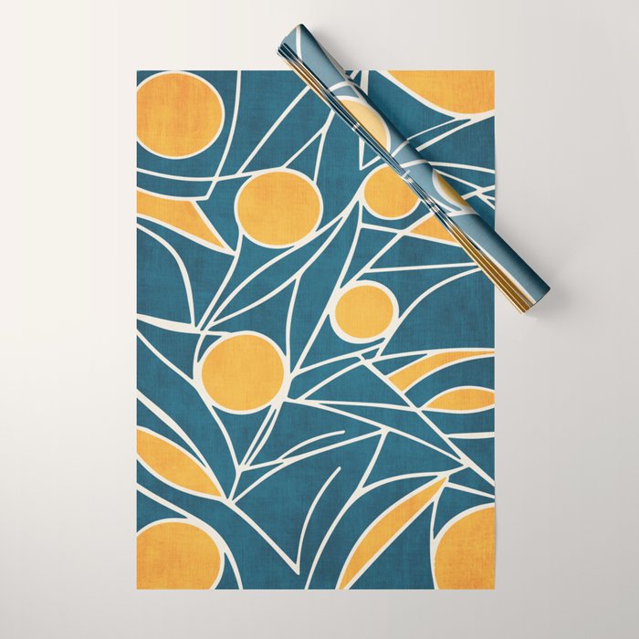 Abstract Lemon Yellow Teal Modern Artwork Wrapping Paper Gallery Image 1