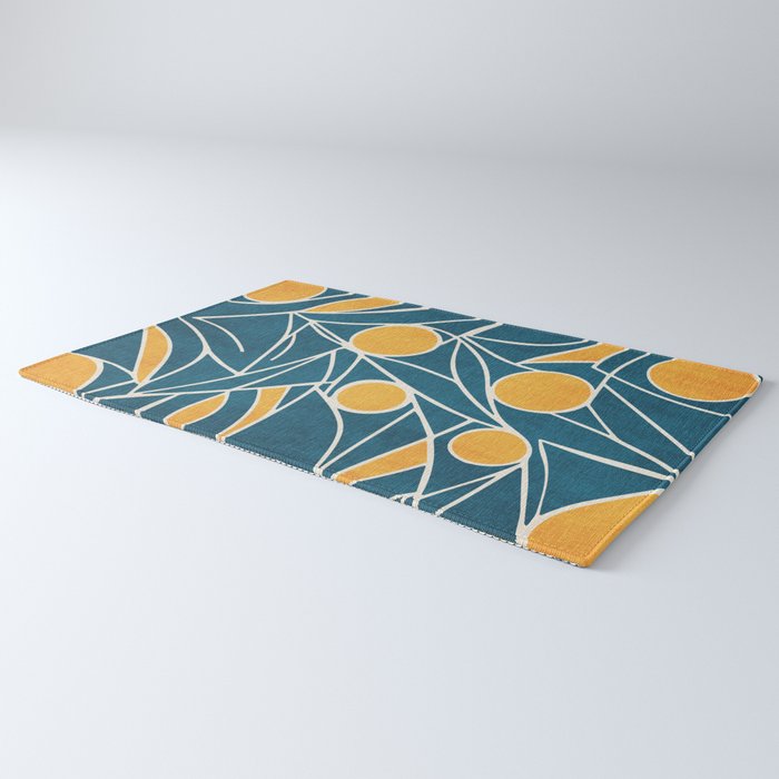 Abstract Lemon Yellow Teal Modern Artwork Rug Gallery Image 3