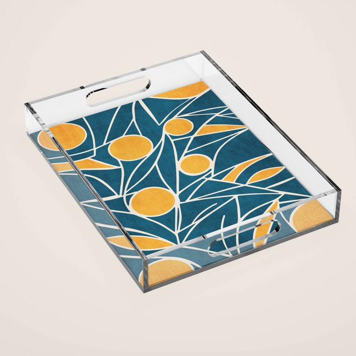 Abstract Lemon Yellow Teal Modern Artwork Acrylic Tray Gallery Image 1