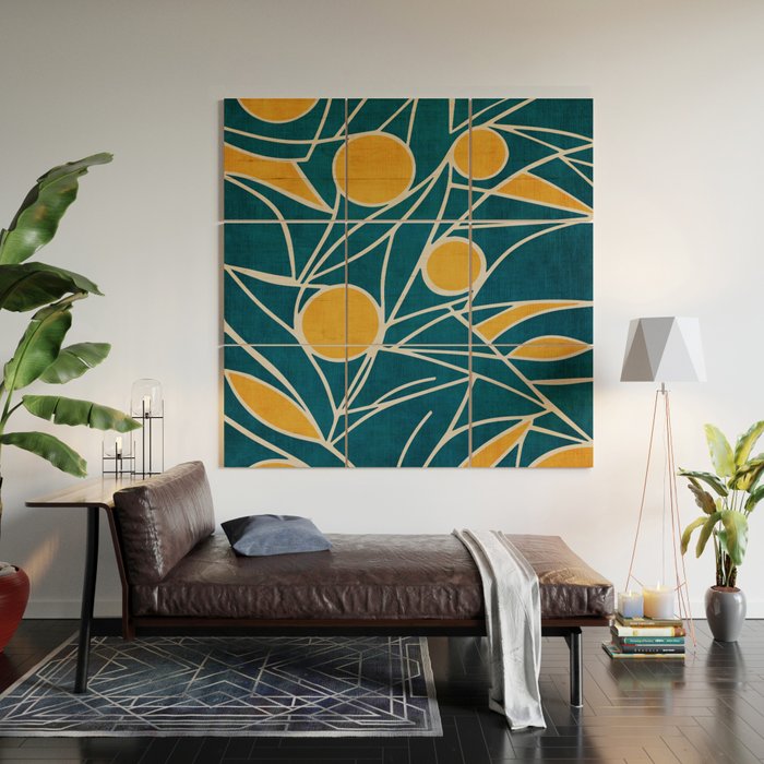 Abstract Lemon Yellow Teal Modern Artwork Wood Wall Art Gallery Image 2