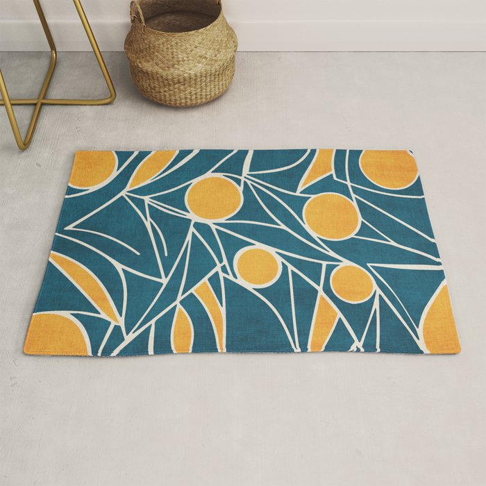 Abstract Lemon Yellow Teal Modern Artwork Rug Gallery Image 1