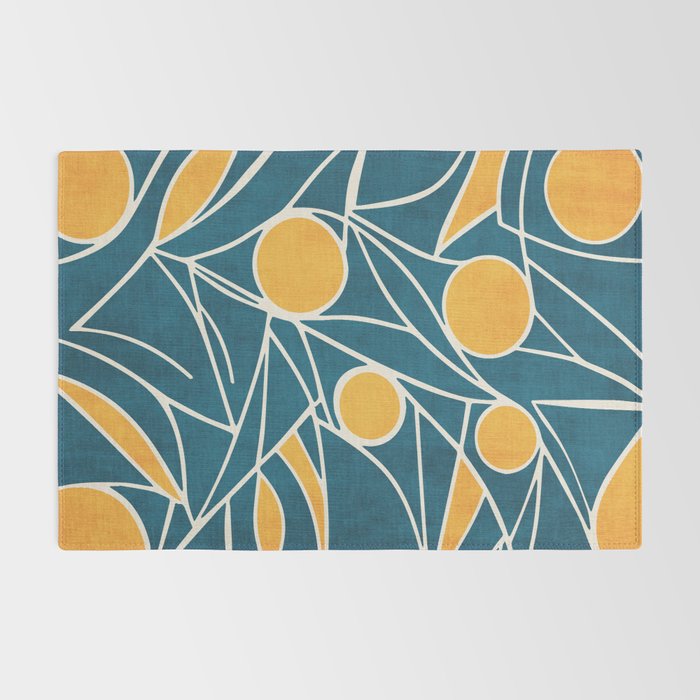 Abstract Lemon Yellow Teal Modern Artwork Rug Gallery Image 2