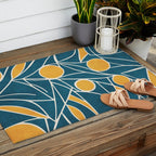 Abstract Lemon Yellow Teal Modern Artwork Outdoor Rug Gallery Image 2