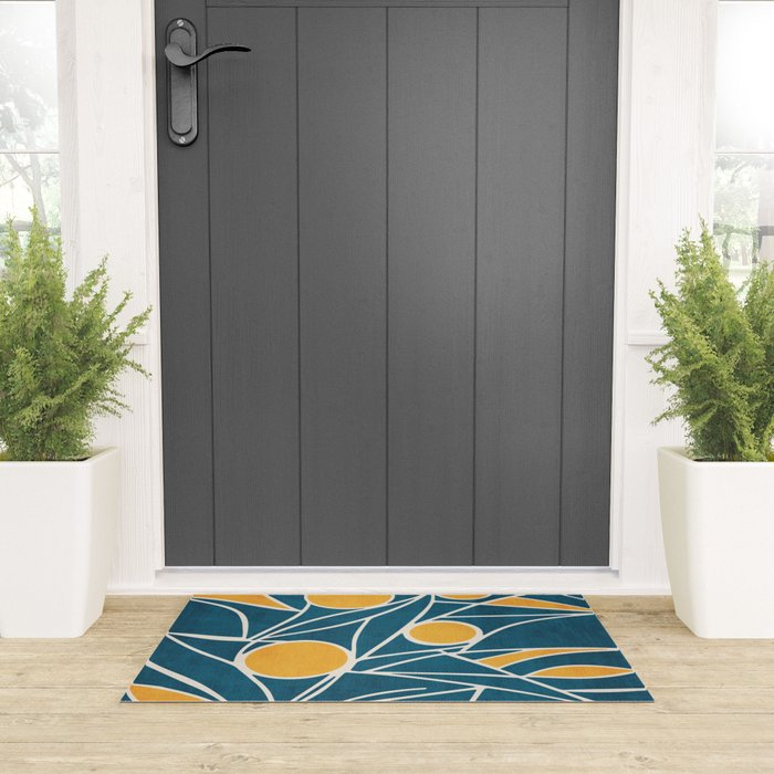 Abstract Lemon Yellow Teal Modern Artwork Welcome Mat Gallery Image 3