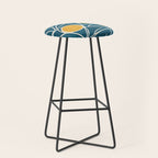 Abstract Lemon Yellow Teal Modern Artwork Stool Gallery Image 1