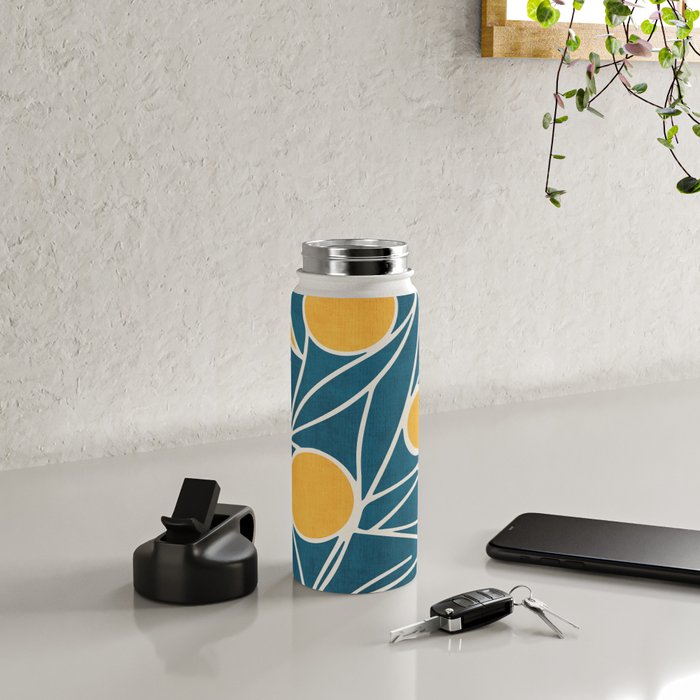 Abstract Lemon Yellow Teal Modern Artwork Water Bottle Gallery Image 4