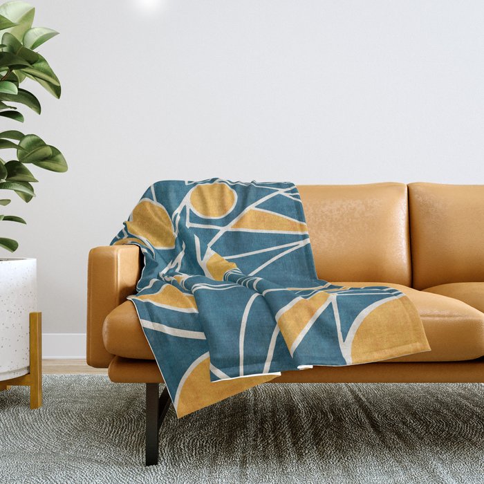 Abstract Lemon Yellow Teal Modern Artwork Throw Blanket Gallery Image 1