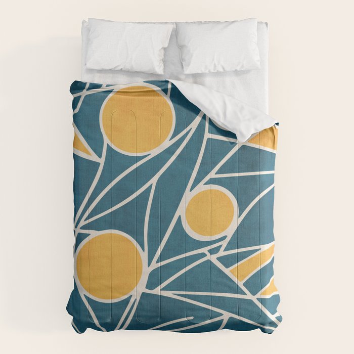 Abstract Lemon Yellow Teal Modern Artwork Comforter Gallery Image 1