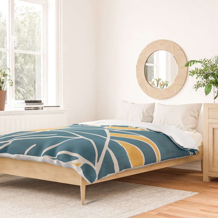 Abstract Lemon Yellow Teal Modern Artwork Duvet Cover Gallery Image 2
