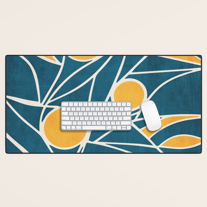 Abstract Lemon Yellow Teal Modern Artwork Desk Mat Gallery Image 1