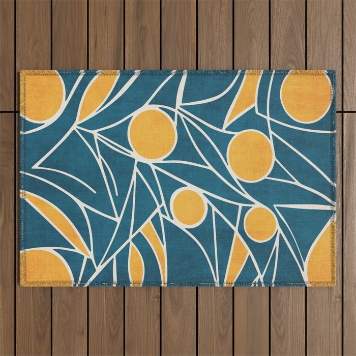 Abstract Lemon Yellow Teal Modern Artwork Outdoor Rug Gallery Image 1