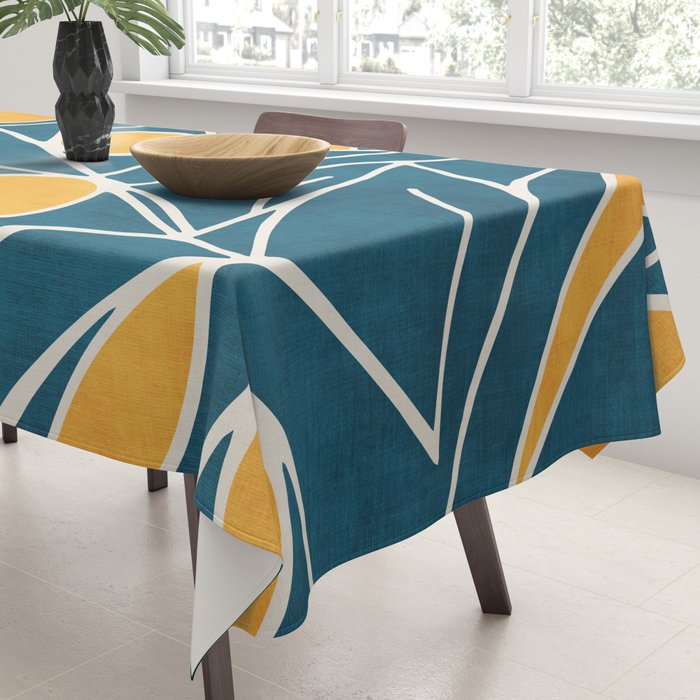 Abstract Lemon Yellow Teal Modern Artwork Tablecloth Gallery Image 3