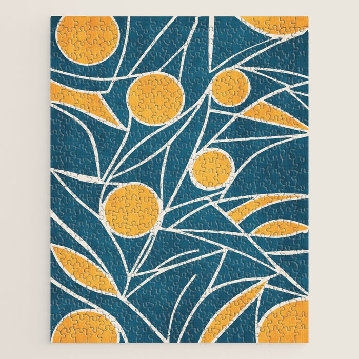 Abstract Lemon Yellow Teal Modern Artwork Jigsaw Puzzle Gallery Image 1