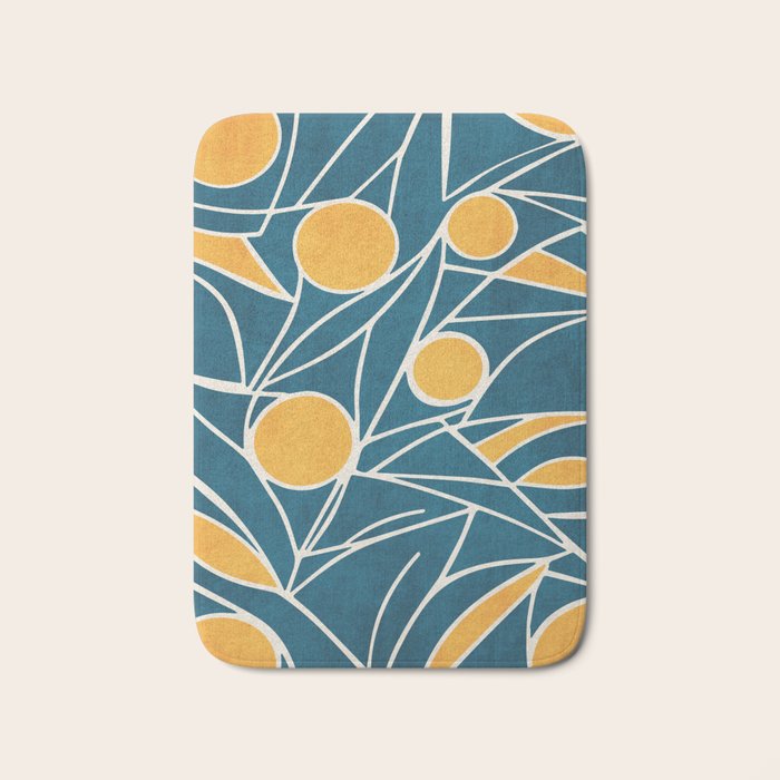Abstract Lemon Yellow Teal Modern Artwork Bath Mat Gallery Image 1