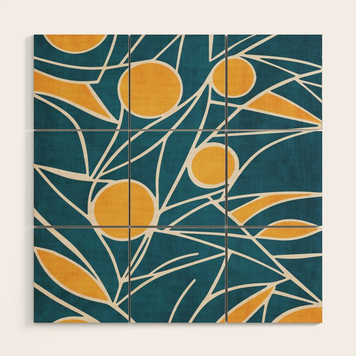 Abstract Lemon Yellow Teal Modern Artwork Wood Wall Art Gallery Image 3