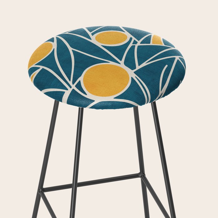Abstract Lemon Yellow Teal Modern Artwork Stool Gallery Image 2