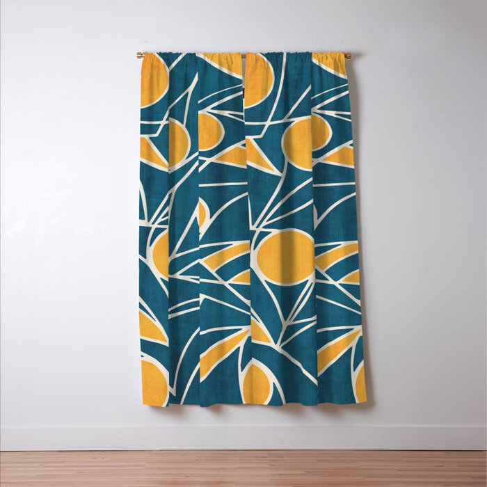 Abstract Lemon Yellow Teal Modern Artwork Window Curtain Gallery Image 3