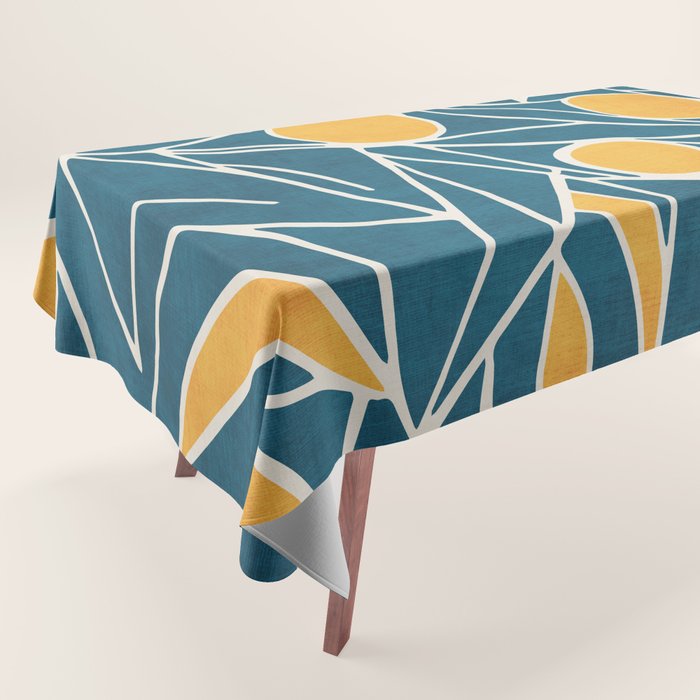Abstract Lemon Yellow Teal Modern Artwork Tablecloth Gallery Image 1