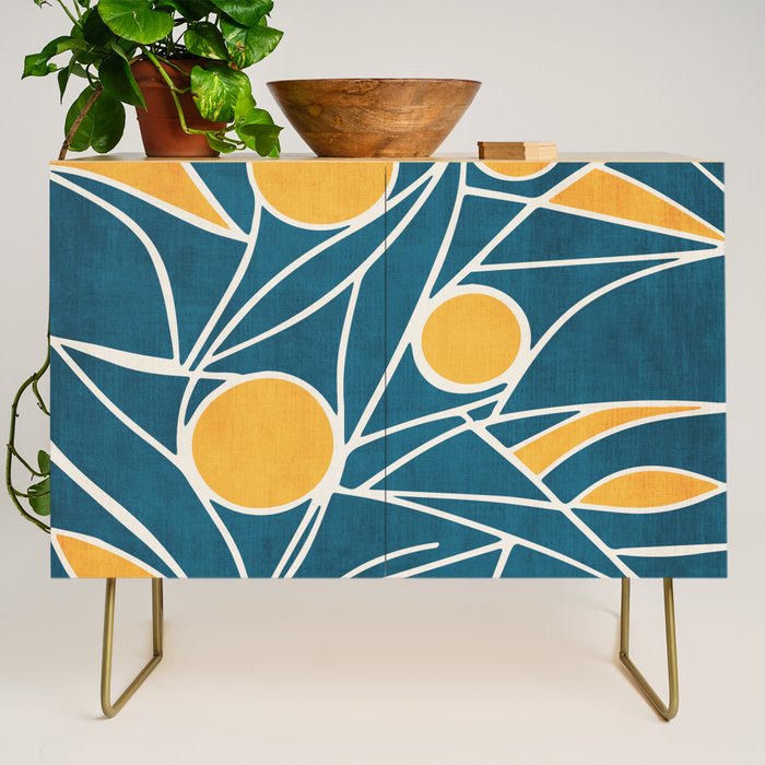 Abstract Lemon Yellow Teal Modern Artwork Credenza Gallery Image 1