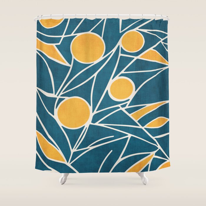Abstract Lemon Yellow Teal Modern Artwork Shower Curtain Gallery Image 1
