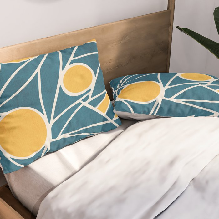 Abstract Lemon Yellow Teal Modern Artwork Pillow Sham Gallery Image 2