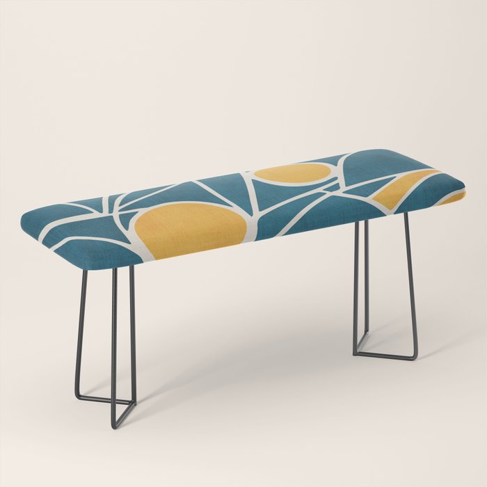 Abstract Lemon Yellow Teal Modern Artwork Bench Gallery Image 1