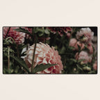 Come Together - moody botanical floral photograph rose pink dahlia flowers Desk Mat Gallery Image 3