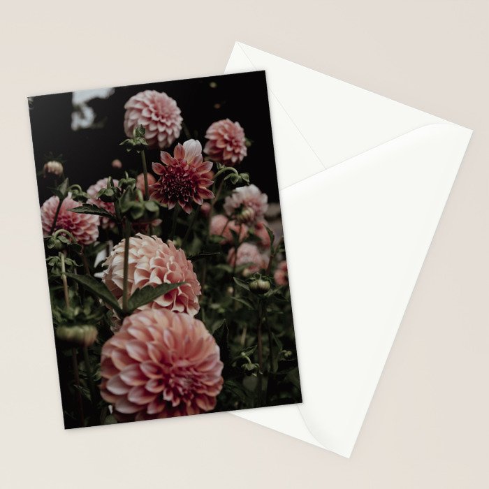 Come Together - moody botanical floral photograph rose pink dahlia flowers Stationery Card Gallery Image 2
