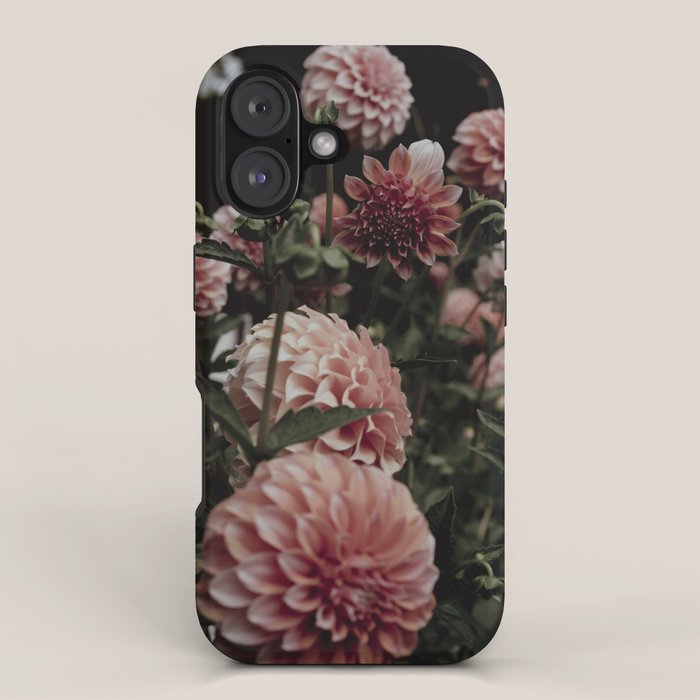 Come Together - moody botanical floral photograph rose pink dahlia flowers iPhone Case Gallery Image 1
