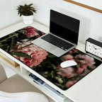 Come Together - moody botanical floral photograph rose pink dahlia flowers Desk Mat Gallery Image 2