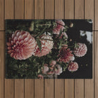 Come Together - moody botanical floral photograph rose pink dahlia flowers Outdoor Rug Gallery Image 1