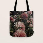 Come Together - moody botanical floral photograph rose pink dahlia flowers Tote Bag Gallery Image 1