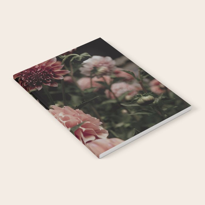 Come Together - moody botanical floral photograph rose pink dahlia flowers Notebook Gallery Image 2