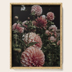 Come Together - moody botanical floral photograph rose pink dahlia flowers Serving Tray Gallery Image 1